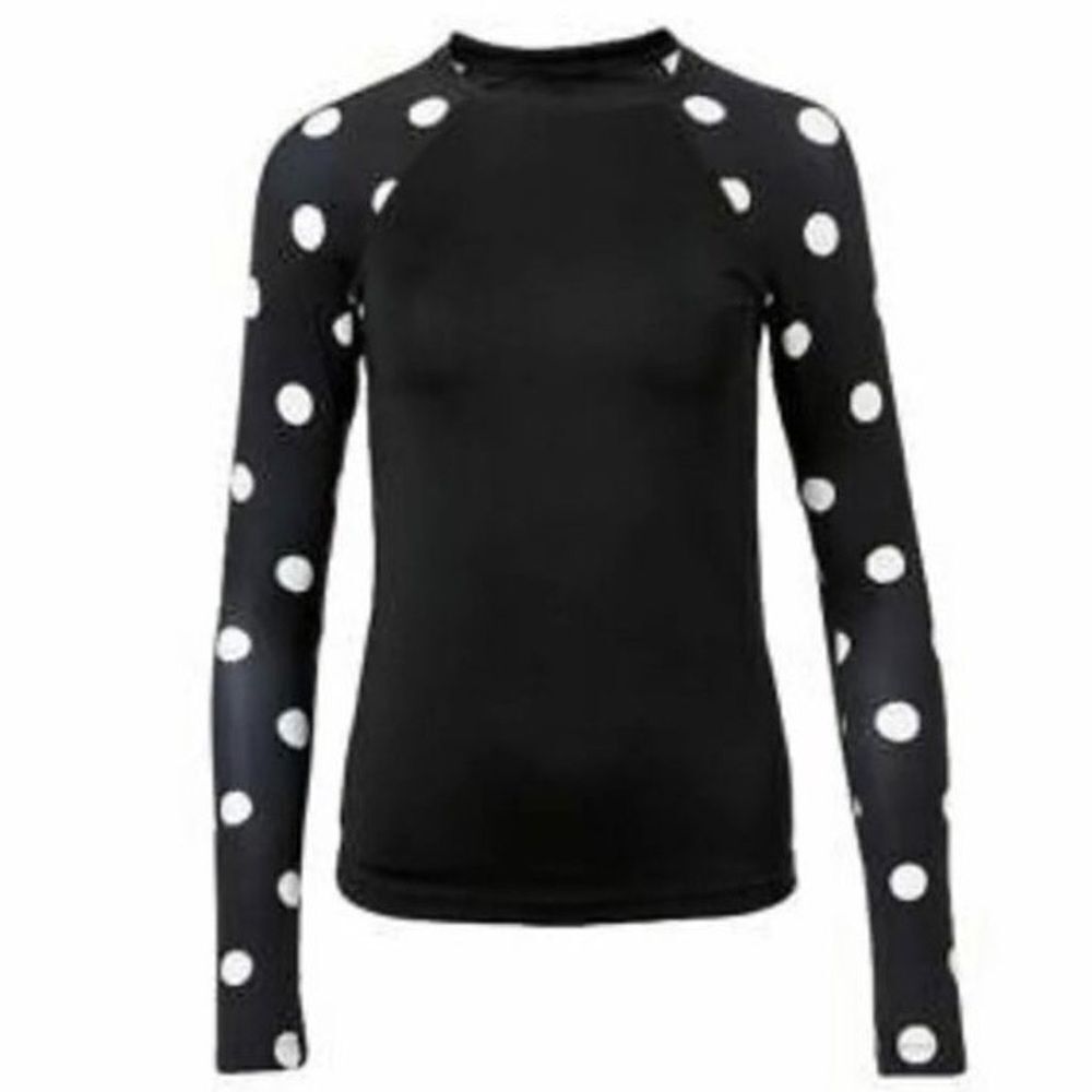 Billabong Black Long-Sleeve Rash Guard with White Polka Dot Sleeves